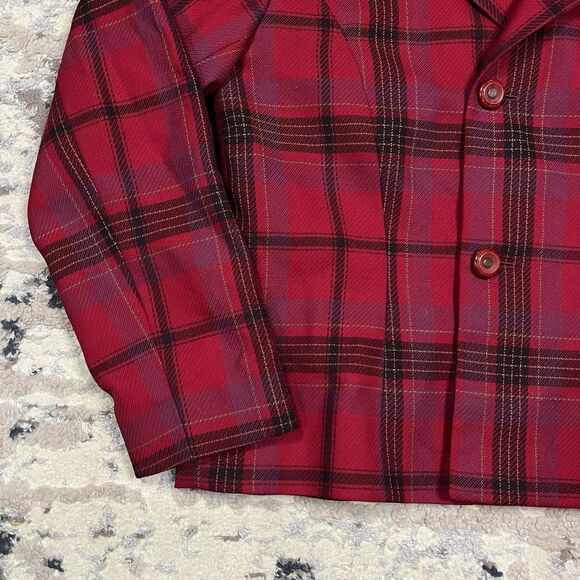 Vintage Pendleton Blazer Womens 10 Red Black Tartan Blazer 100% Virgin Wool - Picture 10 of 11